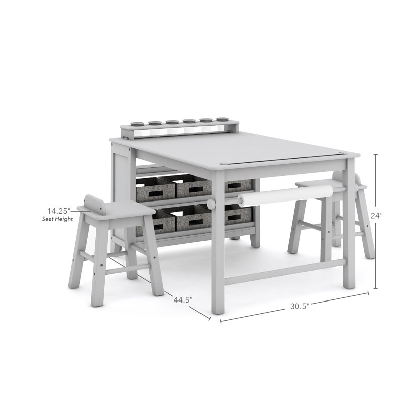Gray Wooden Kids' Art Table and Stool Set with Storage