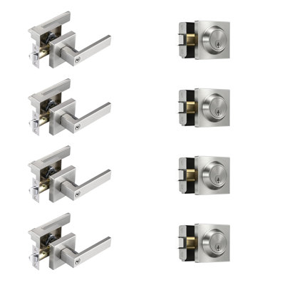 Poignées de porte intérieures, poignées de porte intérieures, poignée de porte en nickel avec levier réversible, serrures de porte à clé identiques pour chambre à coucher, serrures de porte robustes, nickel satiné