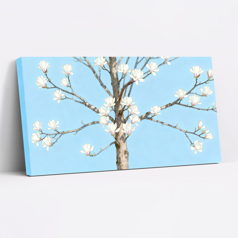 Ensemble de 1 tableau sur toile tendue représentant une fleur de magnolia, H 24 po x l 48 po