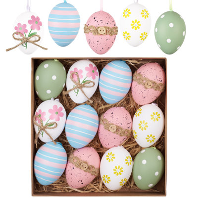 Valery Madelyn Easter Egg Decoration for Kids, 12CT 2.36inch Colorful Shatterproof Easter Tree Ornament Set, Pink Green Easter Basket Stuffers Assorted Hanging Egg Bulk for Spring Holiday Party Decor