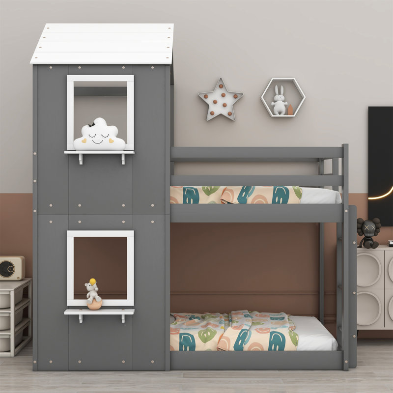 Lit superposé simple au-dessus de simple pour enfant Monhollan, Gris