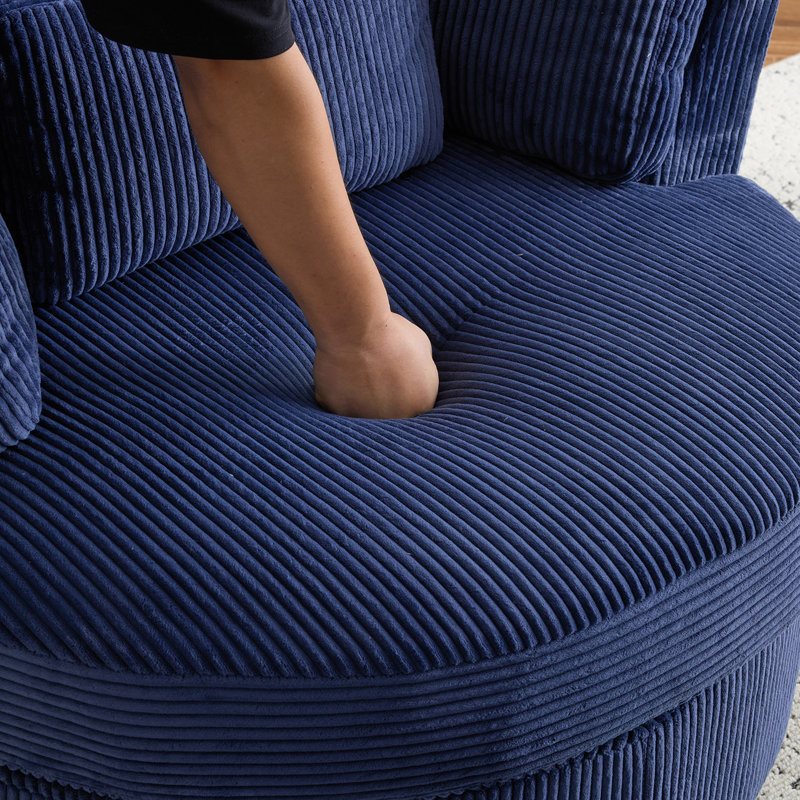41"W Crescent Upholstered Velvet Swivel Accent Chair, Blue
