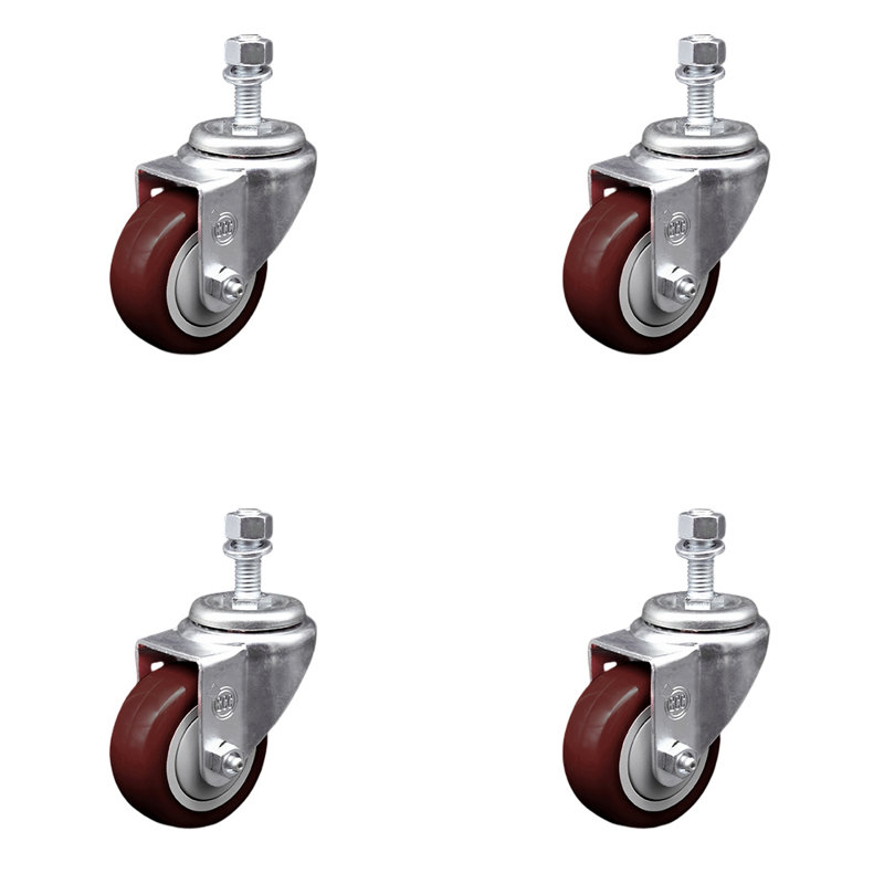 Ensemble de roulettes à tige filetée 3,5 mm en polyuréthane pivotant 3,5 mm SCC, Orange