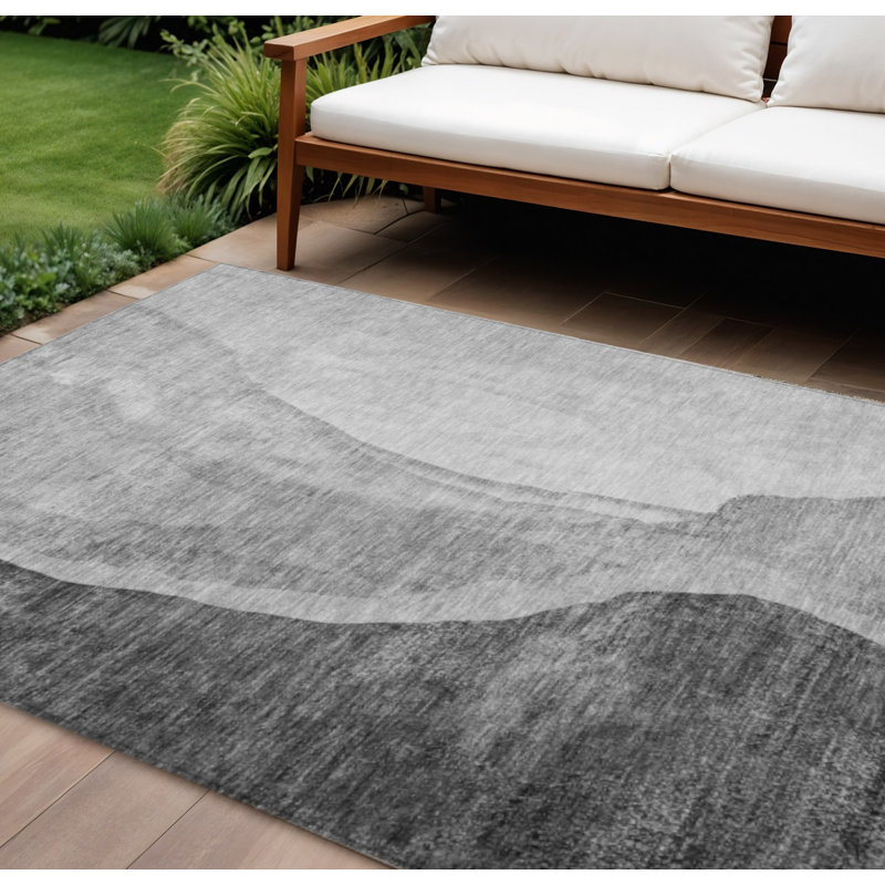 Tapis extérieur lavable abstrait gris anthracite 9 pi x 12 pi