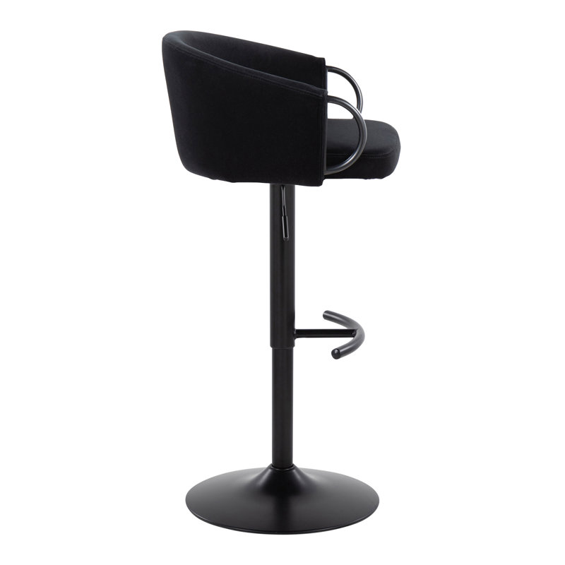 Set of 2 Adjustable Black Metal and Cream Velvet Swivel Barstools