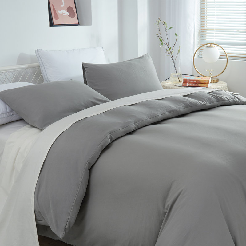 Brushed Microfiber Duvet Cover Set, King Duvet Cover + 2 King Pillowcases, Gray