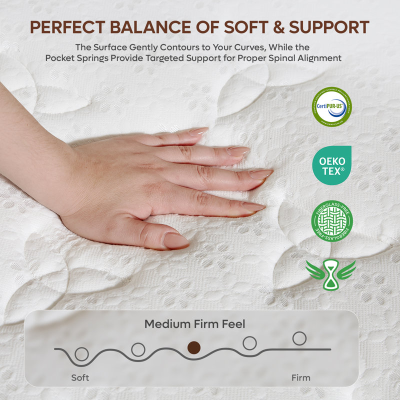 12" Queen Gel Memory Foam Hybrid Mattress Medium Firm Bed in a Box, 12", Queen