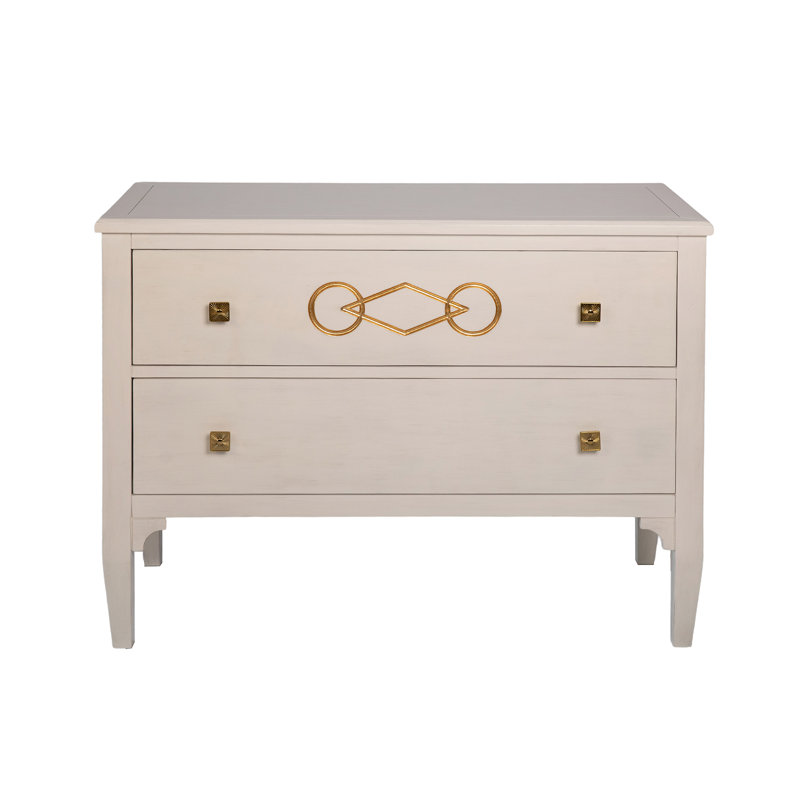 Commode décorative 2 tiroirs Zion, Blanc antique