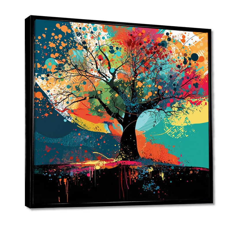 Arbre d'automne éclaboussant sur la montagne - Botanicals Wall Art Living Room, Cadre flottant noir, bois massif