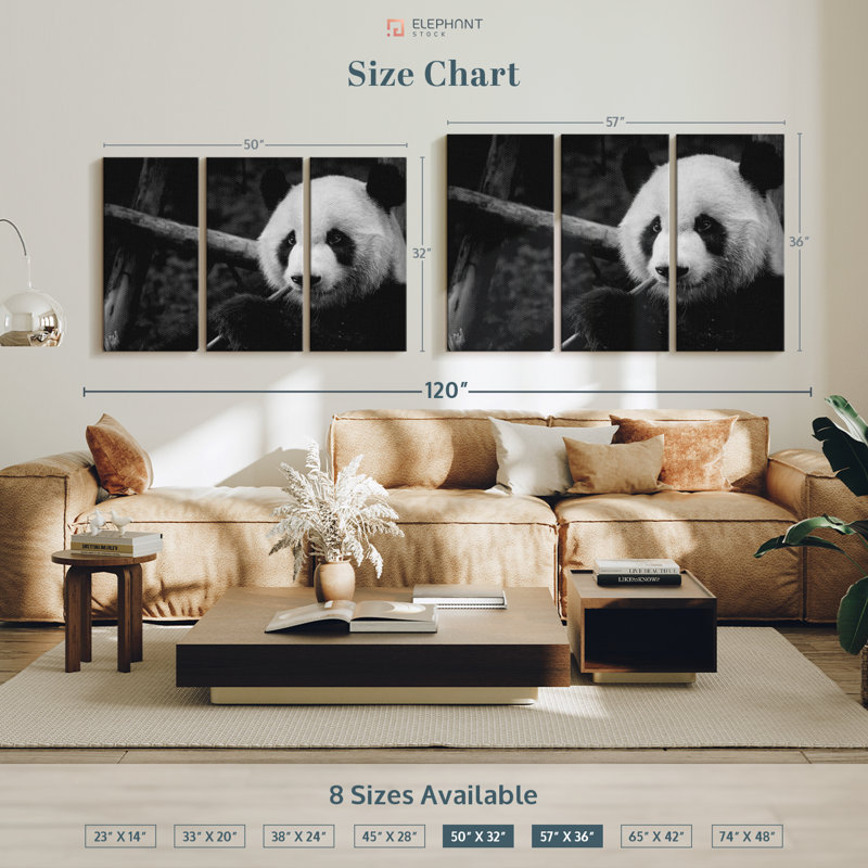 «Eating Giant Panda», 3 pièces sur toile, H 24 po x l 38 po x P 1,25 po