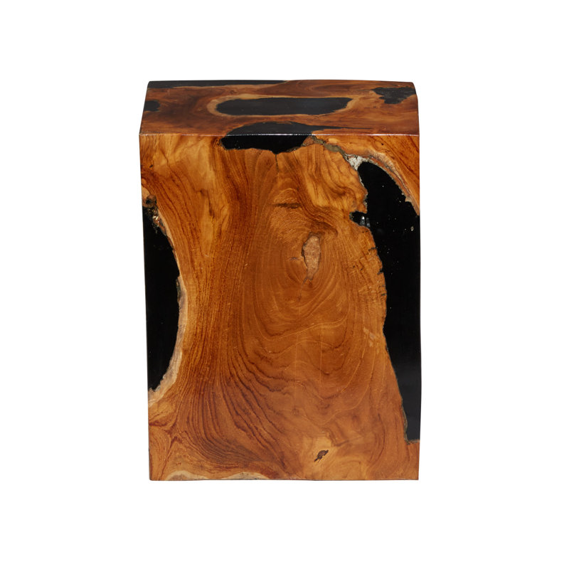 Knupp Black Teak Wood Accent Table with Resin Inlay