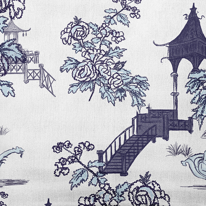 Toile Outdoor Reversible Throw Pillow, Navy Blue