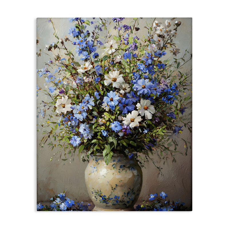 Toile de bouquet de fleurs céruléennes, design par Franklyn Gregory, H 20 po x l 16 po