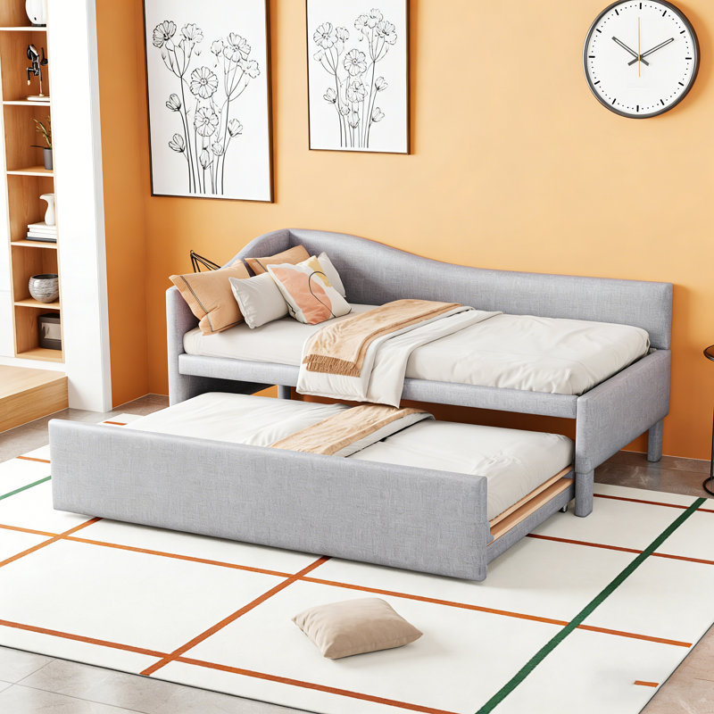 Twin L-Shaped Daybed With Pop-Up Trundle, Gray