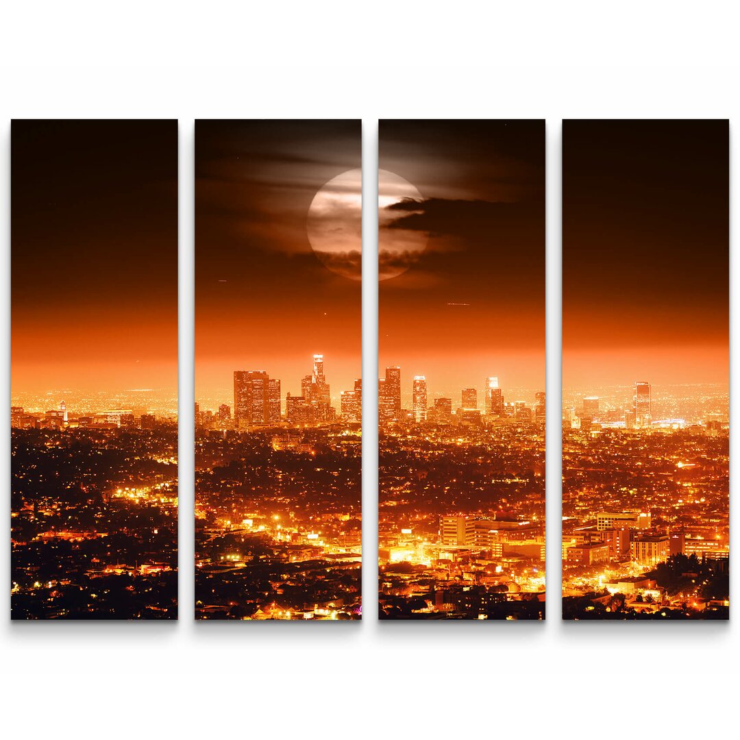 4-tlg. Leinwandbilder-Set Skyline von Los Angeles bei Vollmond