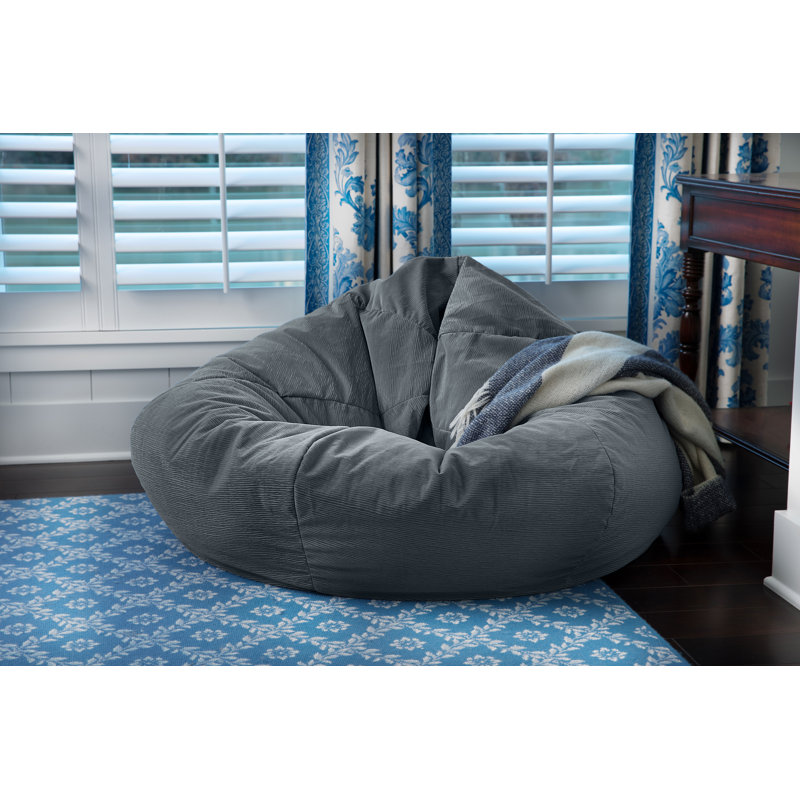Fauteuil à billes classique Trule, Très très grand, Velours côtelé suède en microfibre bleu ciel