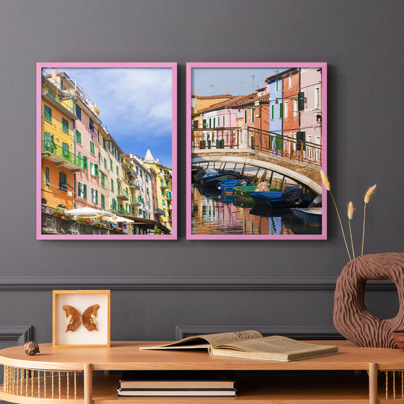 Cinque Terre - reproduction encadrée de qualité supérieure - prête à être accrochée - aucun clou requis - aucun clou requis