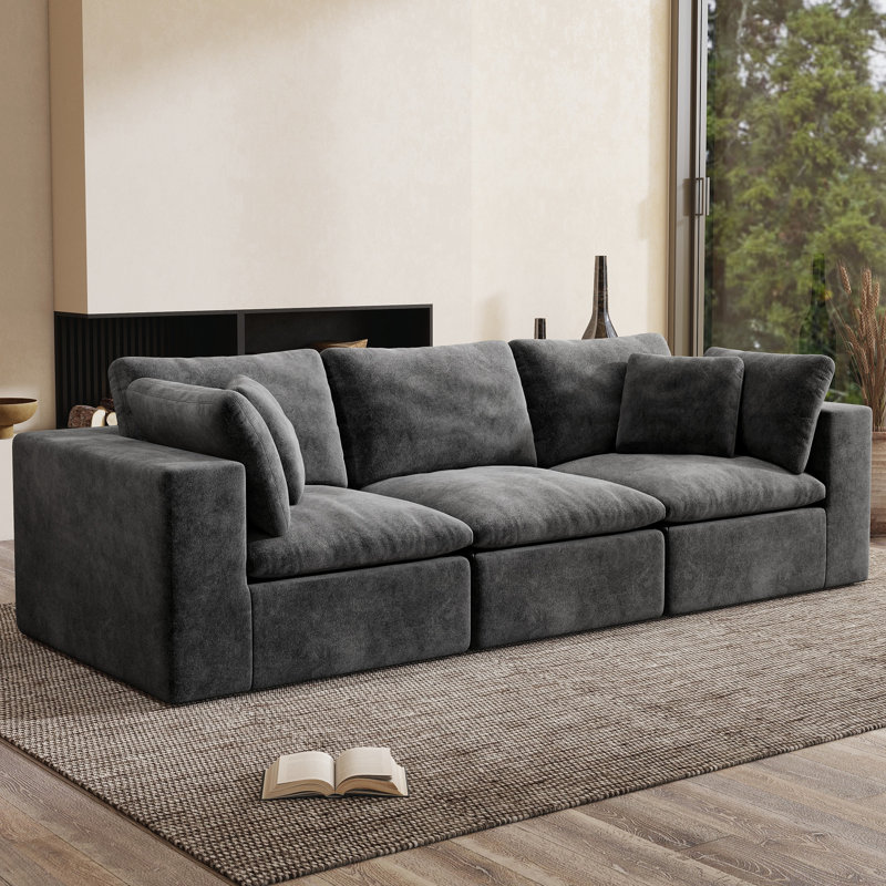 Ensemble de canapé en chenille 3 pièces Kreyton Paros Boneless, Compression Cloud Couch, gris