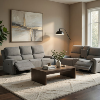 Ensemble de canapé et causeuse inclinable électrique 2 pièces Cote W USB, console, boucle grise Cote