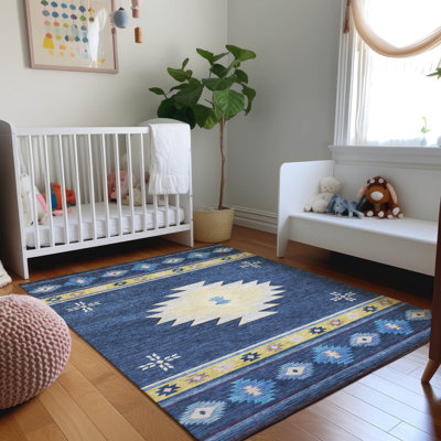 Tapis épice Yamen AMF179 lavable à la machine de qualité supérieure, bleu