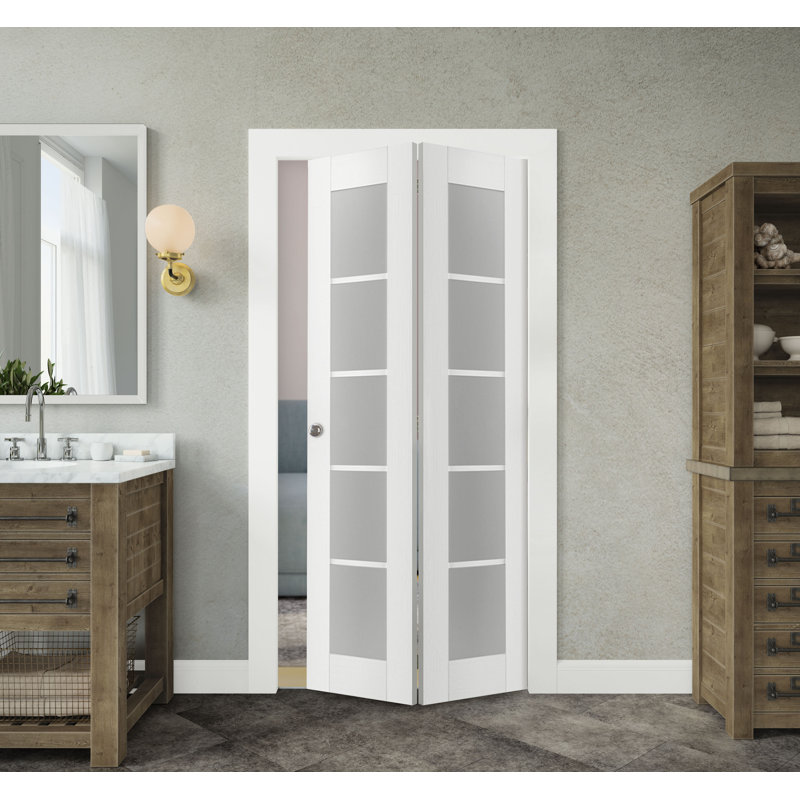 Porte pliante en verre avec quincaillerie d'installation, Blanc, 36 po x 79,38 po