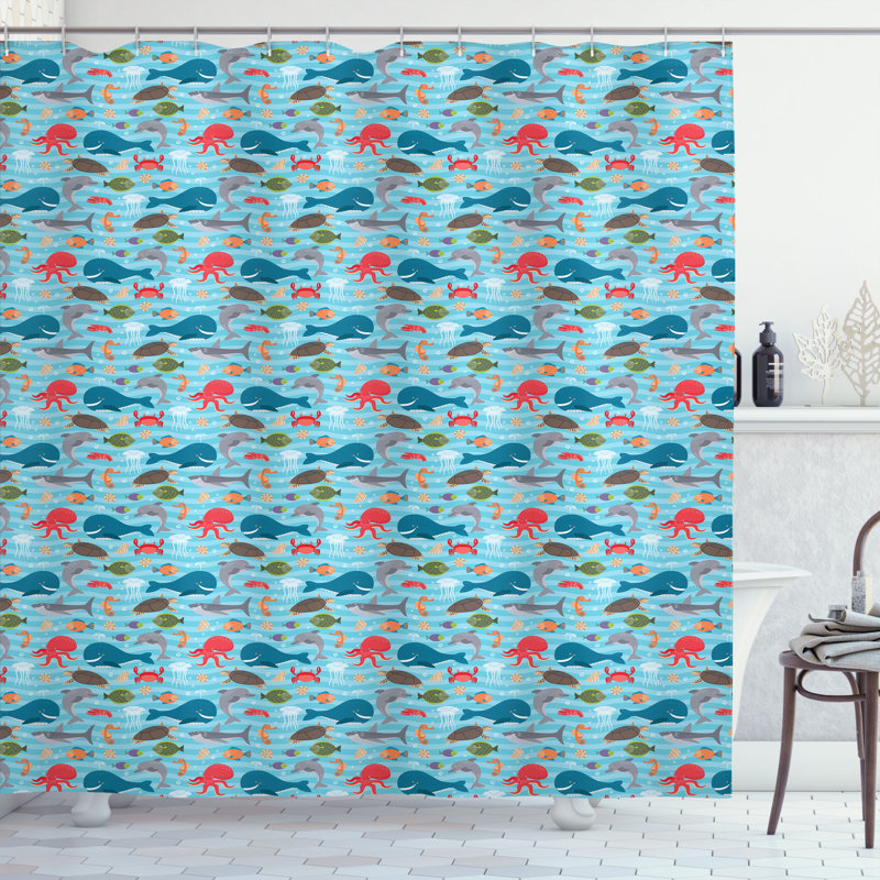 Dakota Fields Nautical Shower Curtain Doodle Theme Multicolor, 75"H x 69"W