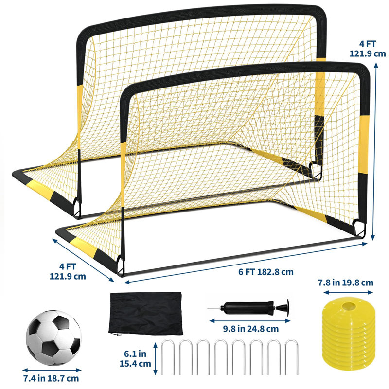 Ensemble de 2 ensembles de buts de soccer pour enfants 6 x 4 pi avec cônes à billes