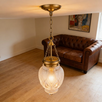 Luminaire suspendu vintage en laiton avec abat-jour en verre transparent, luminaire suspendu réglable pour îlot de cuisine, salle à manger, couloir et salle de bain