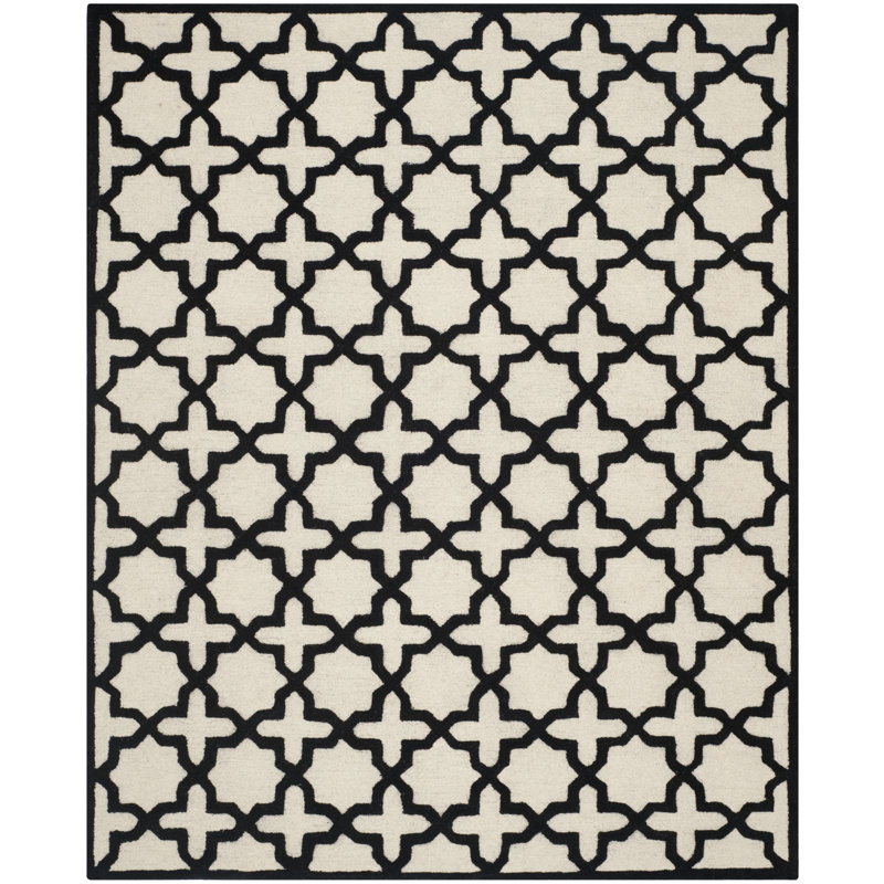 Hand-Tufted Black and Ivory Wool Area Rug, 2'6" x 4'