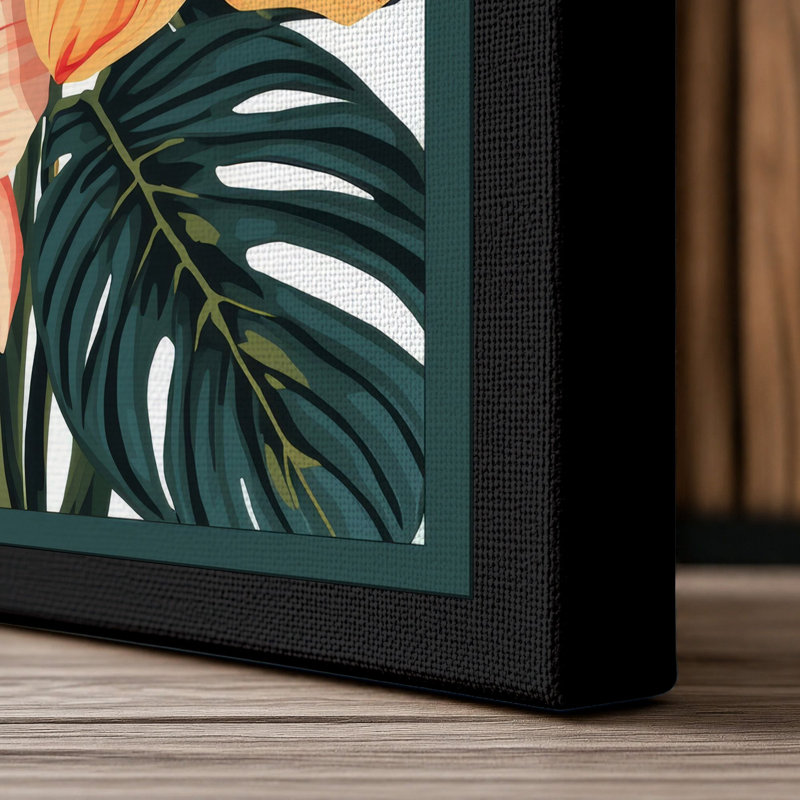 Hibiscus Cluster Botanical - Wrapped Canvas, 36x24 - 91.4 x 61.0 cm, Black Border