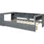 Lit simple en bois gris avec station de charge, tiroirs de rangement et tête de lit plateforme rembourrée avec rembourrage doux, tablettes, station pour beaucoup de commodité