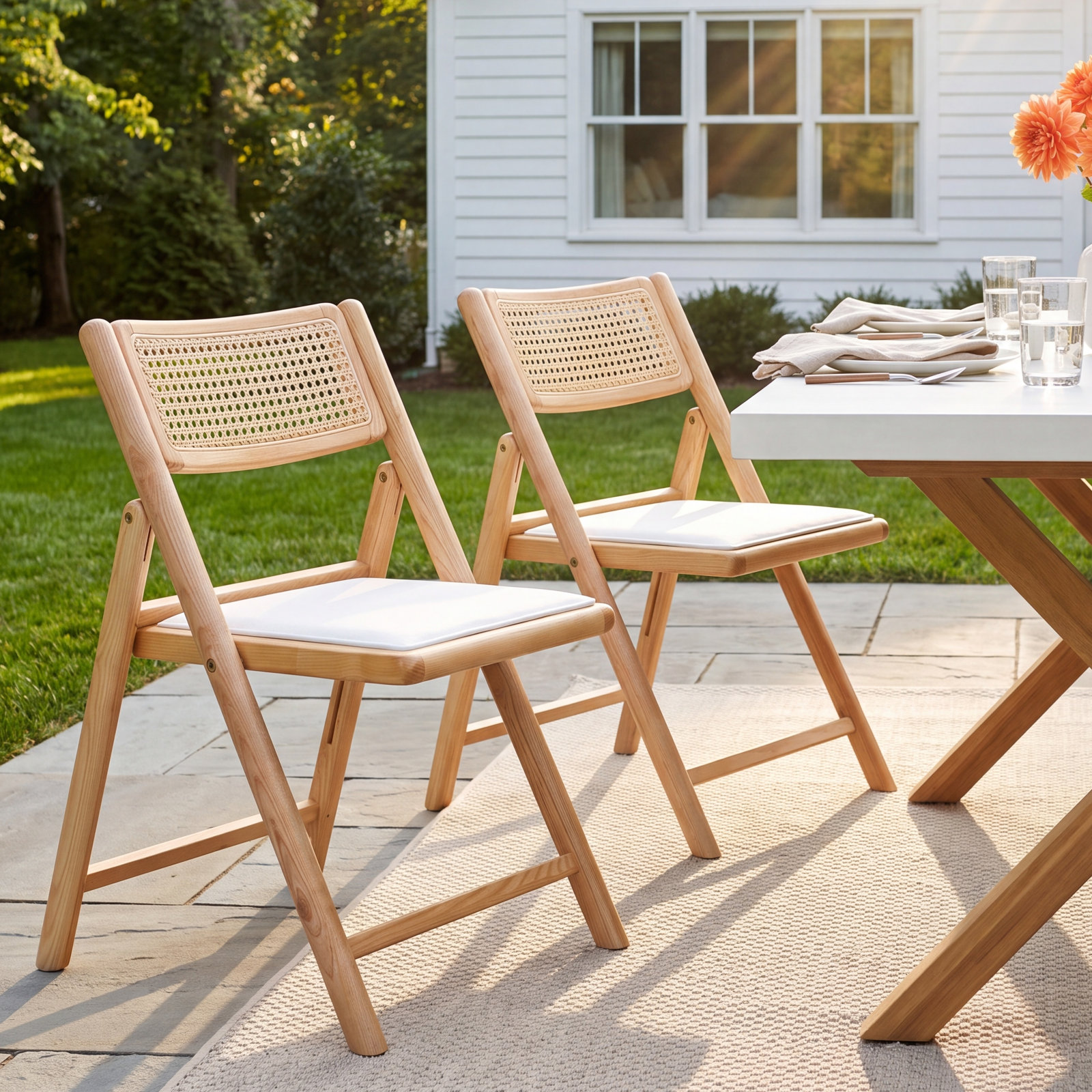 Letta Cane Folding Chair, Natural/White