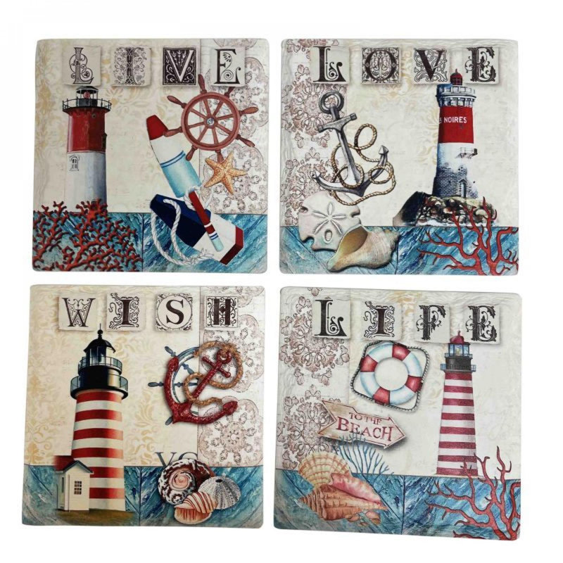 Ensemble de 4 phares à thème nautique-Live, Love, Wish, Life Coasters