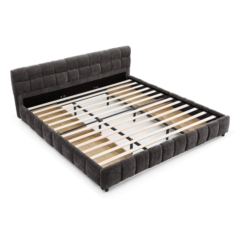California King Size Upholstered Bed ,Comfortable Upholstered Bed Frame, Chenille Fabric, With Headboard And Solid Bed Frame