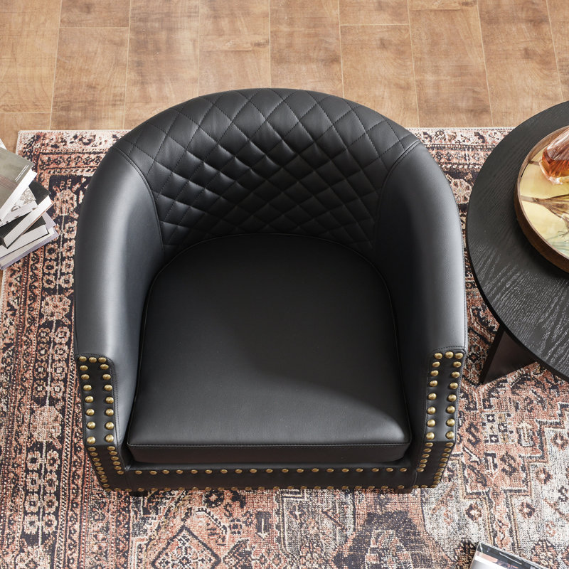 29 " Wide Tufted Small Faux Leather Barrel Bar Club Chair, Black