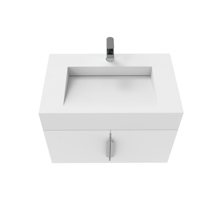Ensemble de meuble-lavabo mural simple de 30 po Similoria, Blanc, Blanc, Chrome brossé