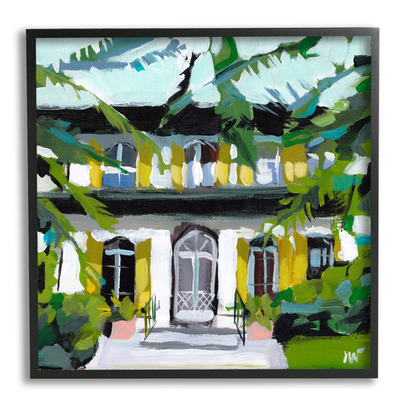 Bb-462-Modern Villa House, peinture encadrée sur bois par Jenny Westenhofer, Giclée encadrée noir minuit