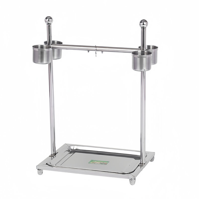 Support pour perroquet autoportant en acier inoxydable, perchoir de formation pour oiseaux avec 4 tasses d'alimentation et plateau à déchets, station d'oiseaux interactive pour perroquets moyens et grands