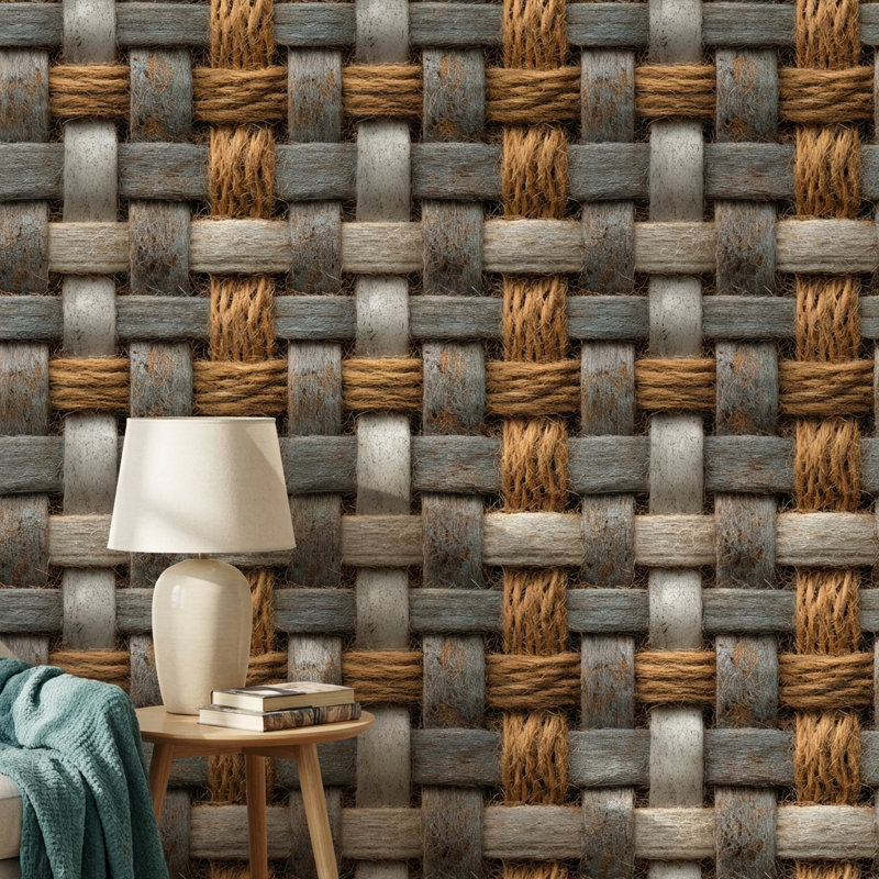 Papier peint tissé à motif géométrique rustique, Non tissé, non collé