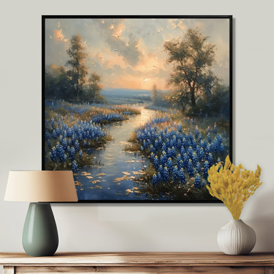Bleu, bleu, matin, magie, bleu, Bonnets, champs, bleu, bonnets, art mural, salon