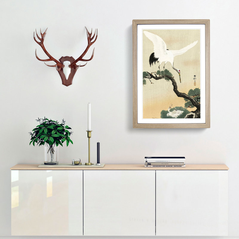 Japanese Crane Birds by Ohara Koson - Framed Print, 36cm H x 27cm W x 2cm D, Oak Framed