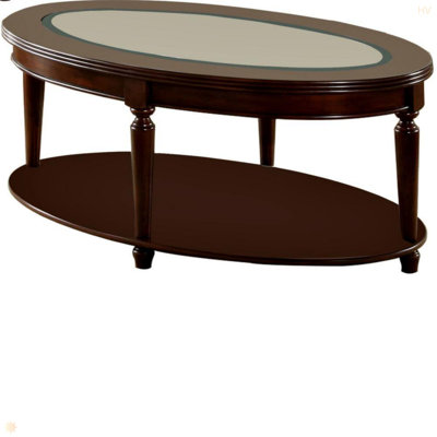Transitional 1Pc Coffee Table Dark Cherry Open Bottom Shelf Beveled Glass Top Turned Legs Living Room Furniture