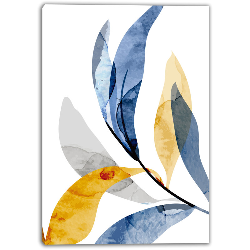 «Golden and Blue Leaves», art mural tendu sur toile, H 36 po x l 24 po x P 1,5 po