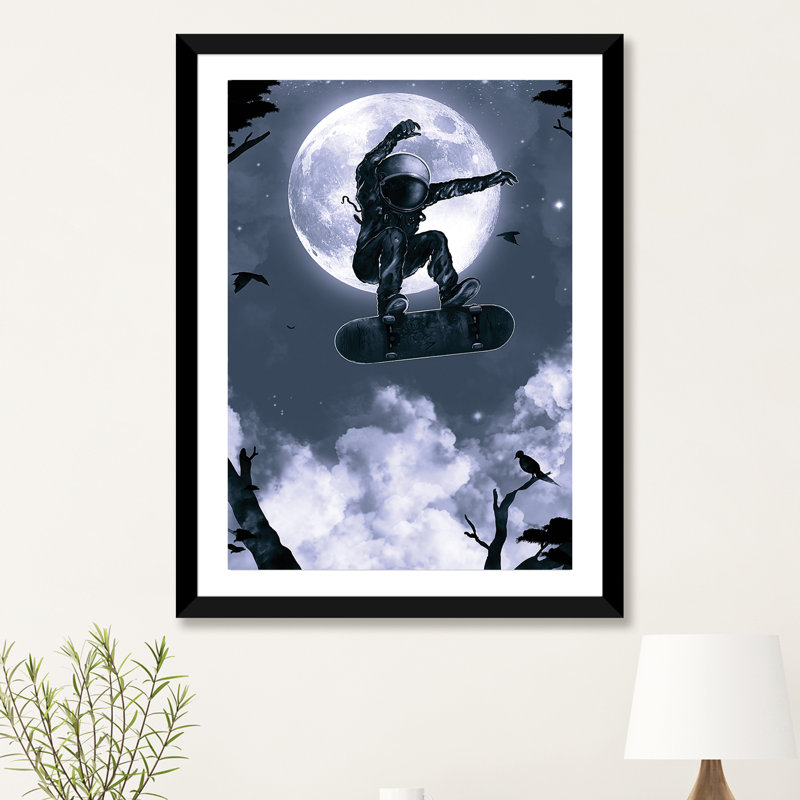 Space Skate par Nicebleed - reproduction d'art, H 24 po x l 16 po x P 1 po, Papier noir, Blanc