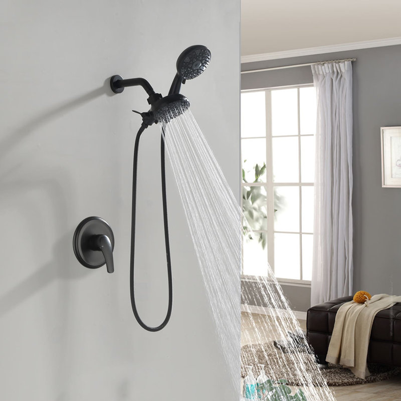 Wall Mounted Shower System With Handheld Shower Single Handle Complete Shower Faucet Set Brass 2-In-1 Shower Trim Kit With Rough-In Valve