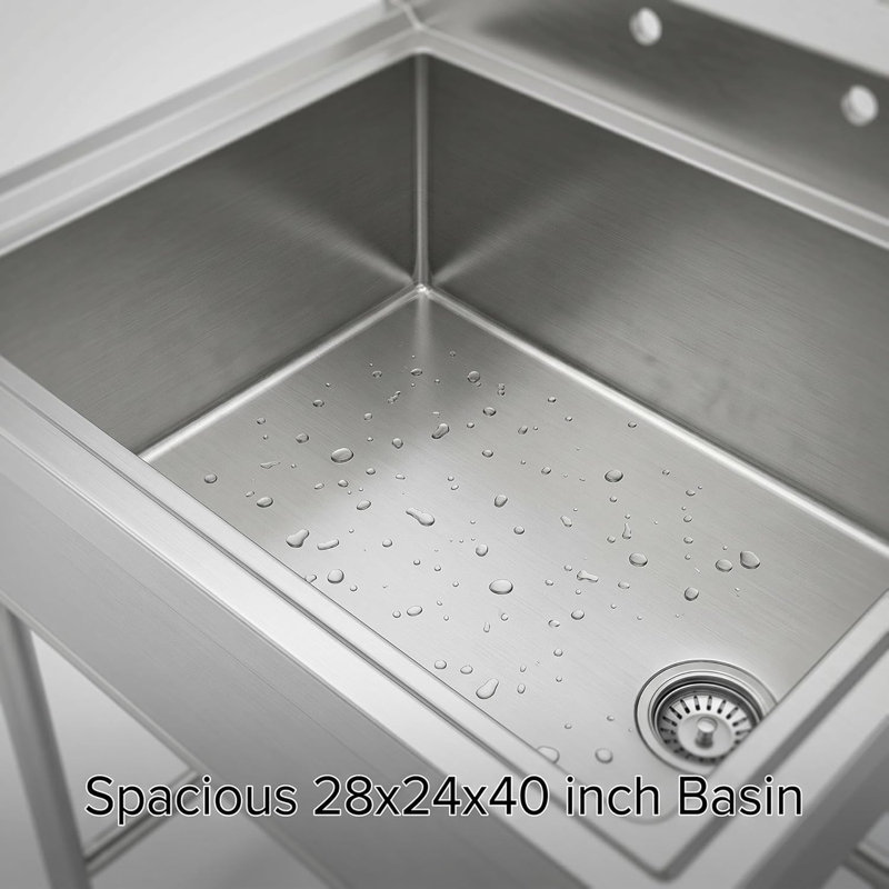 Évier utilitaire en acier inoxydable, lavabo à cuve profonde sans robinet pour atelier de cuisine commerciale dans le sous-sol du garage, support autoportant robuste de 30,9 lb