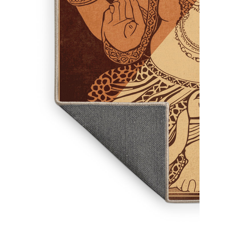 Tapis oriental moelleux doux d'inspiration mondiale Marvine Ganesha en brun - reliure beige, 7 x 10