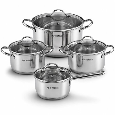 Batterie de cuisine en acier inoxydable 18/10 avec couvercle en verre 8 pièces Kochstelle, compatible avec l'induction
