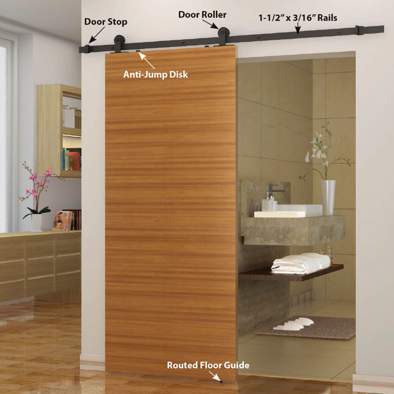 78 in. Soft Close Black Solid Steel Sliding Rolling Barn Door Hardware Kit for Single Wood Doors 78 in. Soft Close Black Solid Steel Sliding Rolling Barn Door Hardware Kit for Single Wood Doors