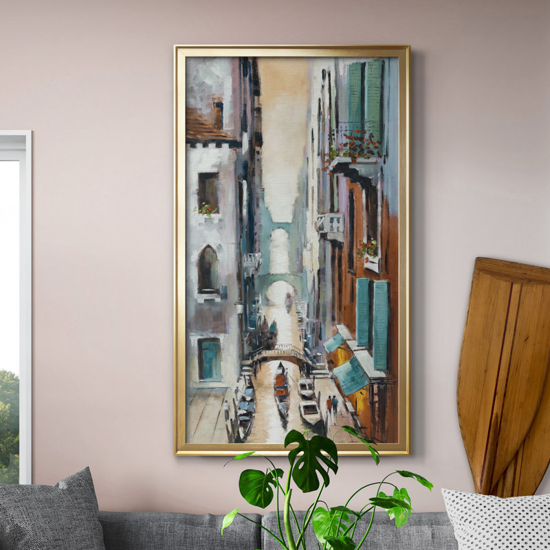 Canal View I - Peinture sur toile encadrée, H 14,5 po x l 26,5 po x P 1,5 po, Cadre doré